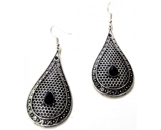 Silver Oxidized Earrings Jhumka Jhumki Jewelry Bollywood Drop Dangle Long EA277